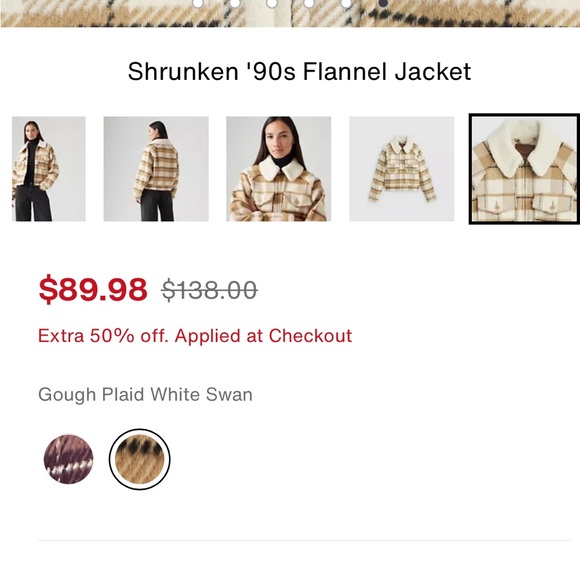 NWT Levi's Shrunken '90s Flannel Jacket in Tan and Cream Plaid - Picture 7 of 10